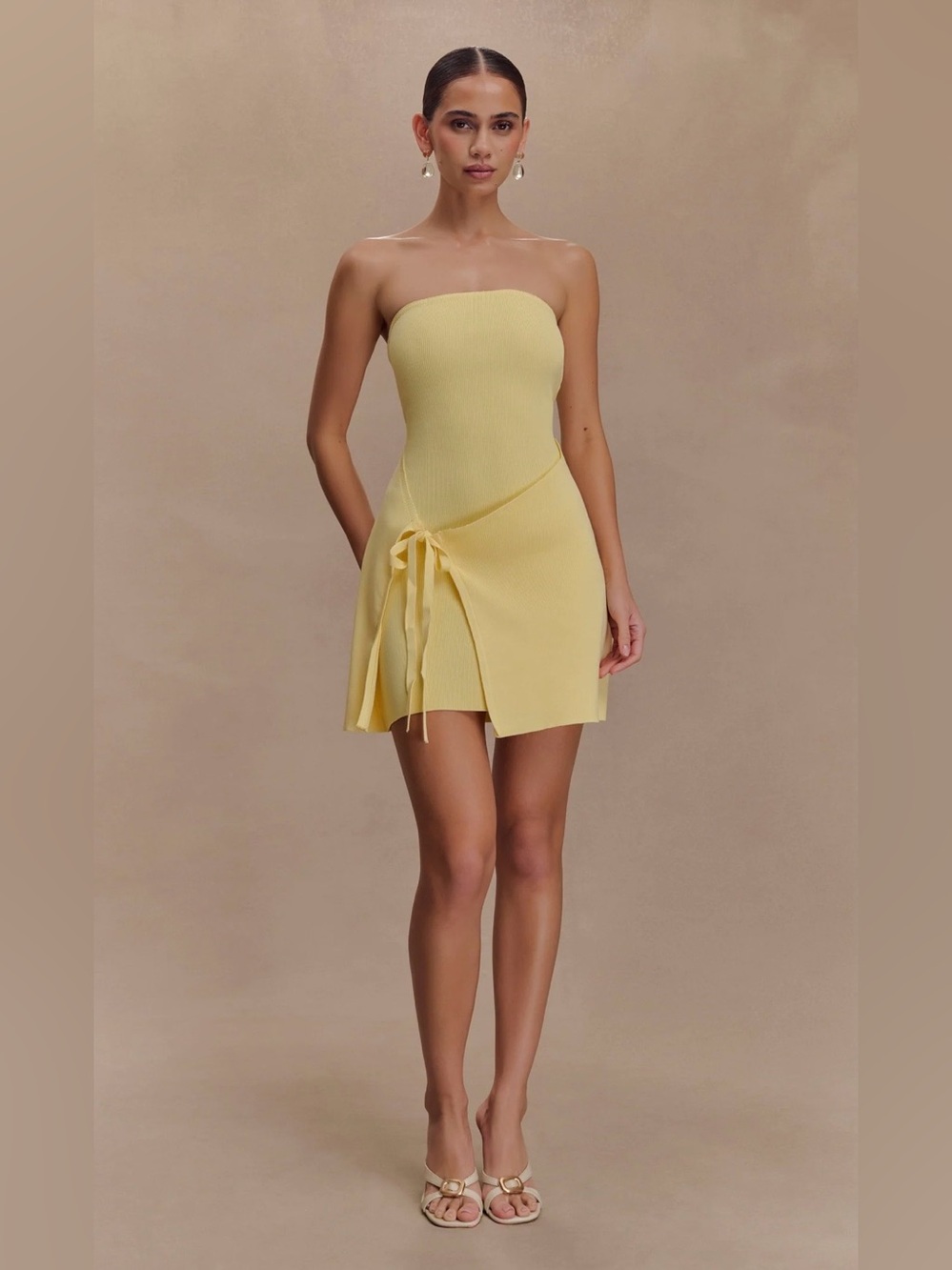 Meshki - Rian Strapless Knit Mini Dress - Lemon